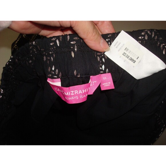 New Womens Isaac Mizrahi Live! Stretch Black Silver Foil Leaf Pants 18 T Tall - Picture 5 of 10